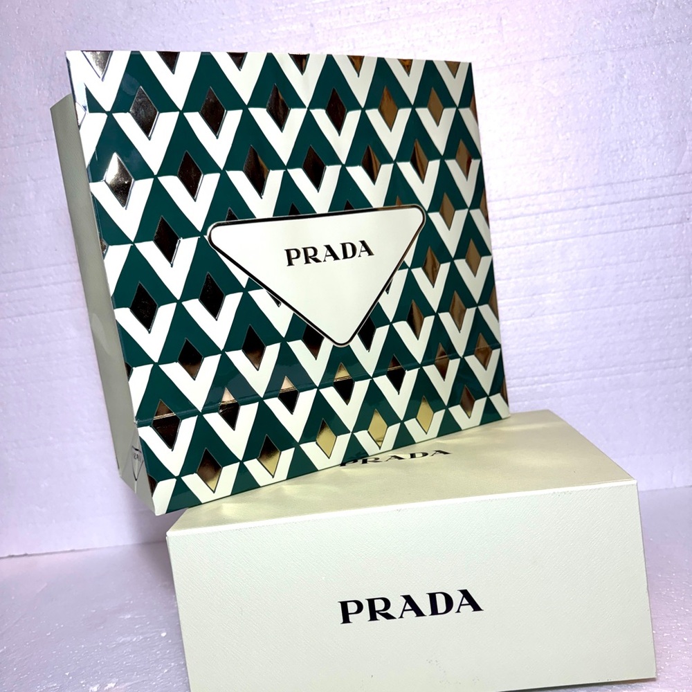 Prada Geometric Patterned Box in Green and Gold